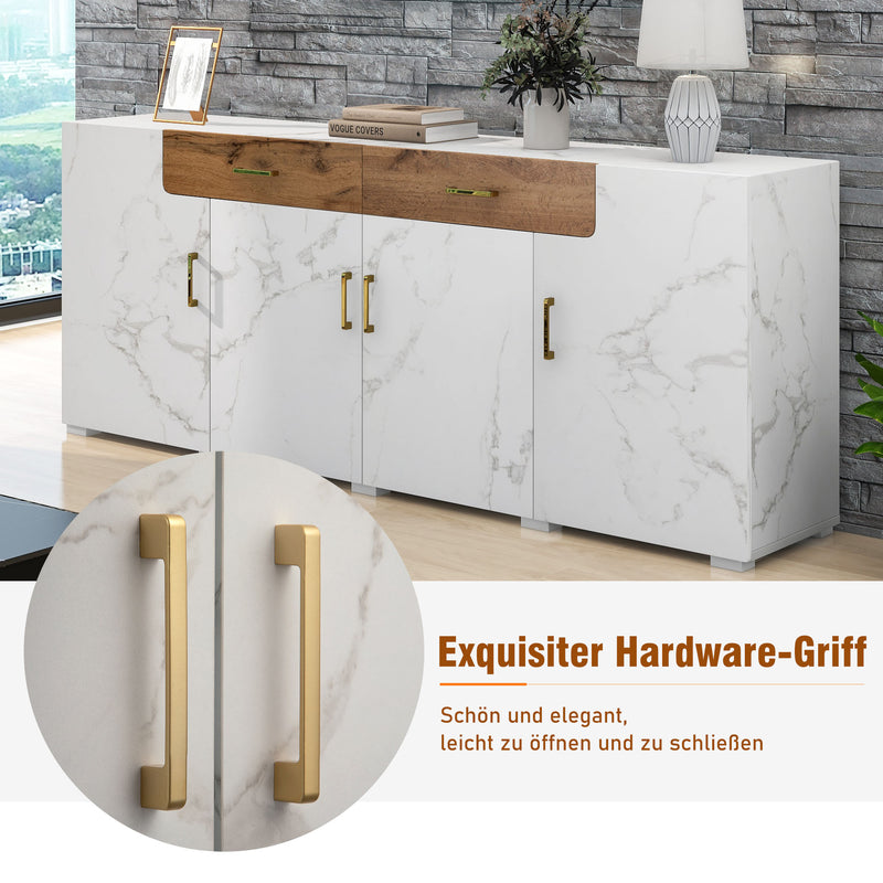 Buffet TV/Console Moderne Blanc Effet Marbre avec Tiroirs et Portes Battantes - Rangement Spacieux ELAD