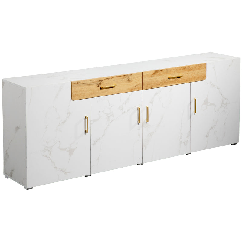 Buffet TV/Console Moderne Blanc Effet Marbre avec Tiroirs et Portes Battantes - Rangement Spacieux ELAD