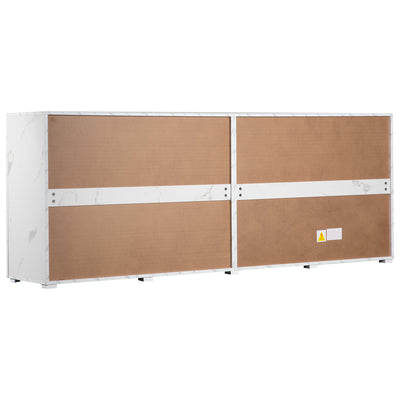 Buffet TV/Console Moderne Blanc Effet Marbre avec Tiroirs et Portes Battantes - Rangement Spacieux ELAD