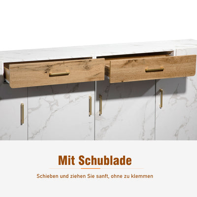 Buffet TV/Console Moderne Blanc Effet Marbre avec Tiroirs et Portes Battantes - Rangement Spacieux ELAD