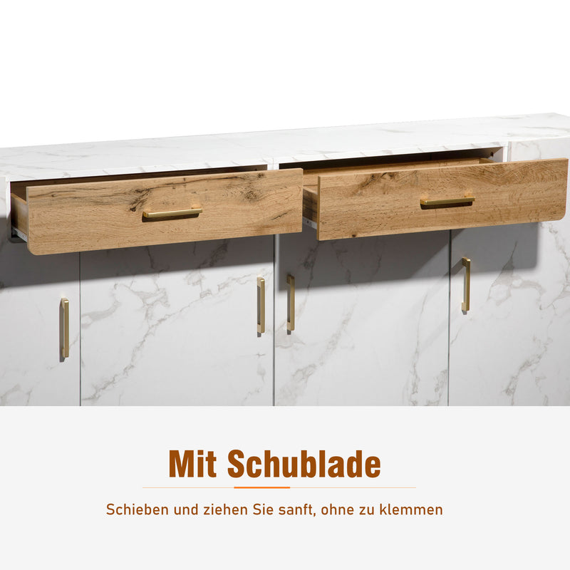 Buffet TV/Console Moderne Blanc Effet Marbre avec Tiroirs et Portes Battantes - Rangement Spacieux ELAD