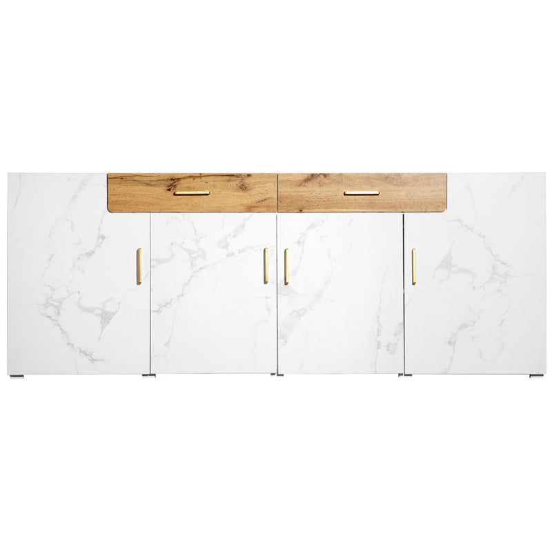 Buffet TV/Console Moderne Blanc Effet Marbre avec Tiroirs et Portes Battantes - Rangement Spacieux ELAD