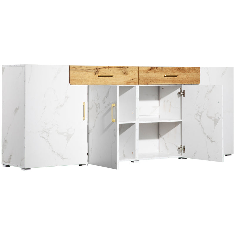 Buffet TV/Console Moderne Blanc Effet Marbre avec Tiroirs et Portes Battantes - Rangement Spacieux ELAD