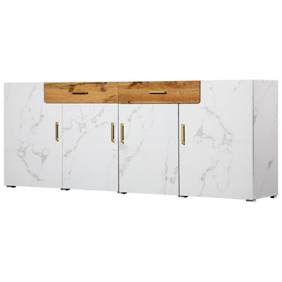 Buffet TV/Console Moderne Blanc Effet Marbre avec Tiroirs et Portes Battantes - Rangement Spacieux ELAD