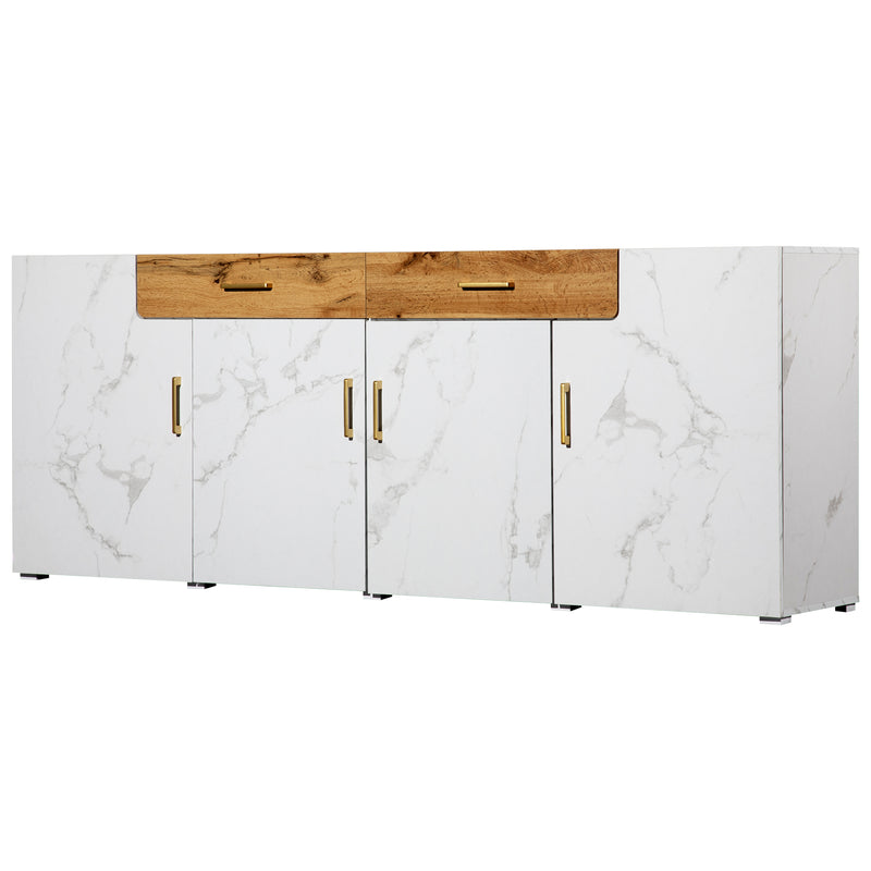 Buffet TV/Console Moderne Blanc Effet Marbre avec Tiroirs et Portes Battantes - Rangement Spacieux ELAD