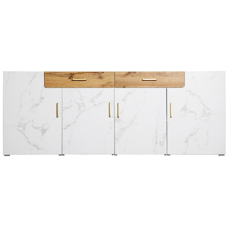 Buffet TV/Console Moderne Blanc Effet Marbre avec Tiroirs et Portes Battantes - Rangement Spacieux ELAD