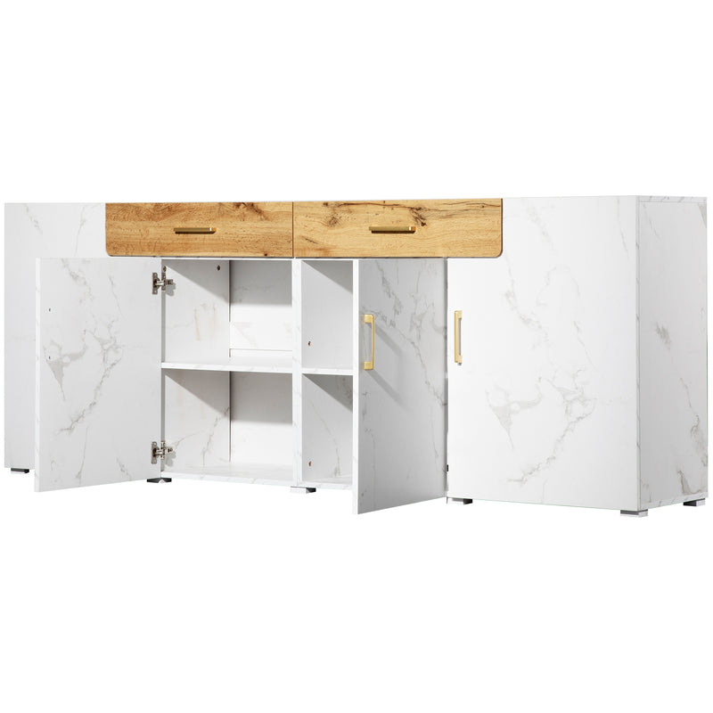 Buffet TV/Console Moderne Blanc Effet Marbre avec Tiroirs et Portes Battantes - Rangement Spacieux ELAD