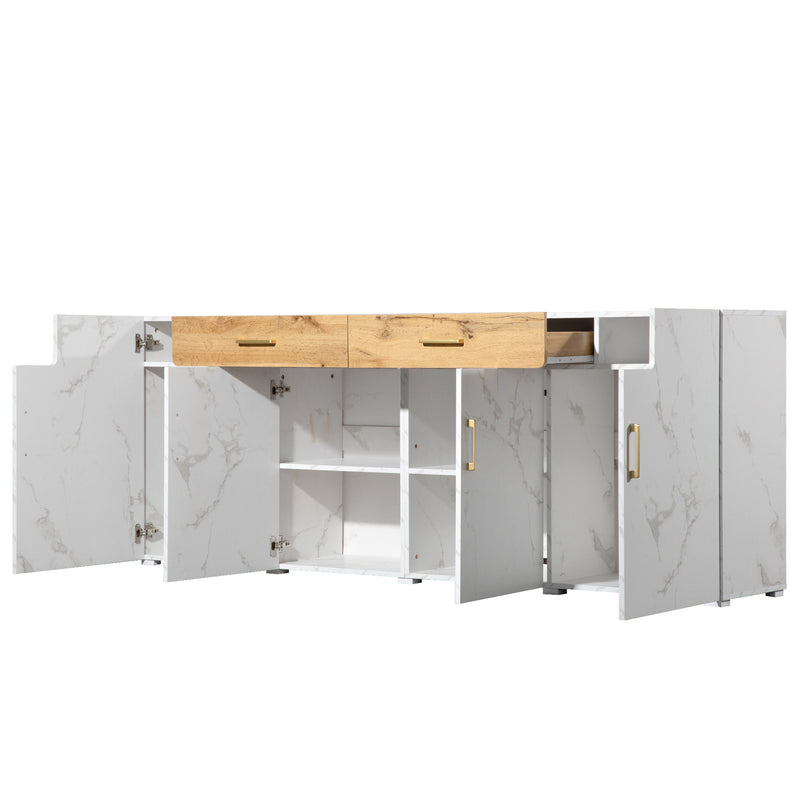Buffet TV/Console Moderne Blanc Effet Marbre avec Tiroirs et Portes Battantes - Rangement Spacieux ELAD