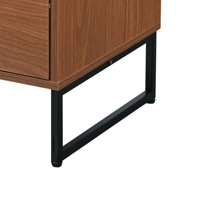 Buffet Moderne Noyer avec 2 Tiroirs et 2 Portes en Rotin, Pieds en Acier EMONS