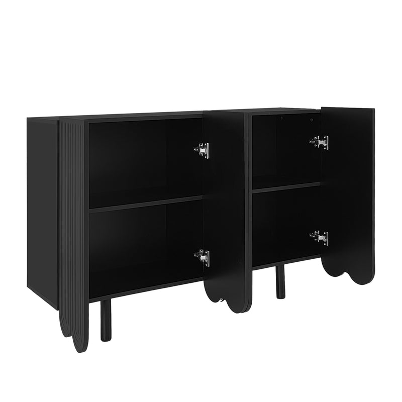 Buffet Moderne Noir avec Portes Sculptées et Amortisseurs - Rangement Élégant EVRENS BLACK