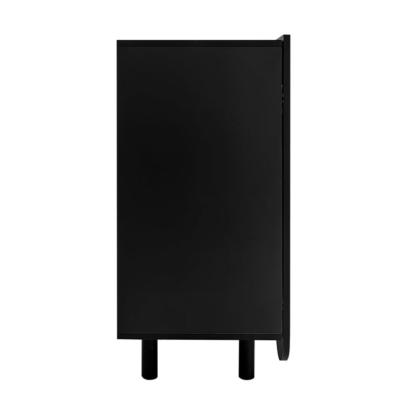 Buffet Moderne Noir avec Portes Sculptées et Amortisseurs - Rangement Élégant EVRENS BLACK