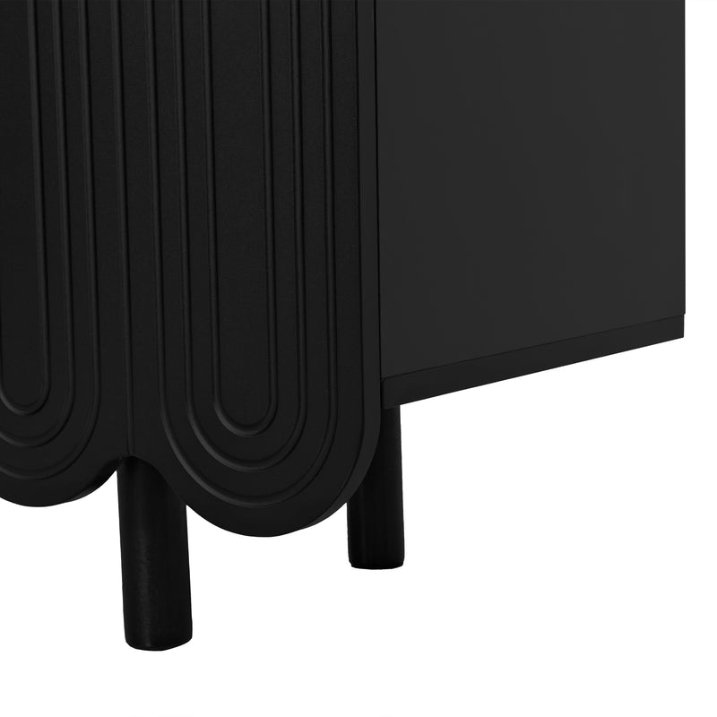 Buffet Moderne Noir avec Portes Sculptées et Amortisseurs - Rangement Élégant EVRENS BLACK