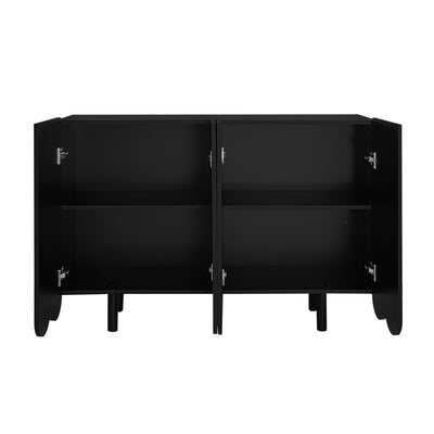 Buffet Moderne Noir avec Portes Sculptées et Amortisseurs - Rangement Élégant EVRENS BLACK