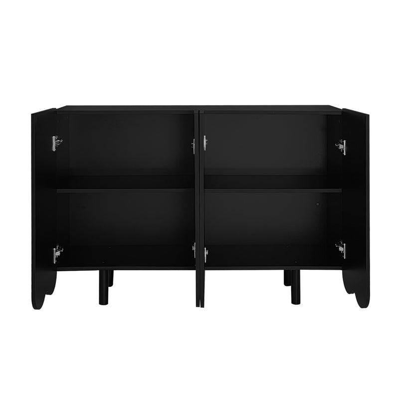 Buffet Moderne Noir avec Portes Sculptées et Amortisseurs - Rangement Élégant EVRENS BLACK