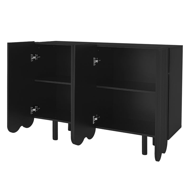 Buffet Moderne Noir avec Portes Sculptées et Amortisseurs - Rangement Élégant EVRENS BLACK