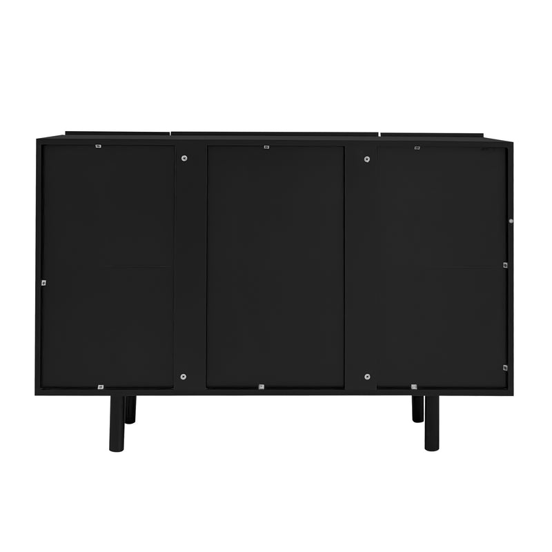 Buffet Moderne Noir avec Portes Sculptées et Amortisseurs - Rangement Élégant EVRENS BLACK