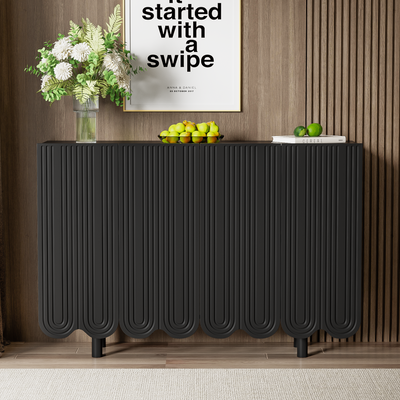 Buffet Moderne Noir avec Portes Sculptées et Amortisseurs - Rangement Élégant EVRENS BLACK