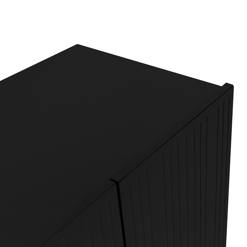 Buffet Moderne Noir avec Portes Sculptées et Amortisseurs - Rangement Élégant EVRENS BLACK