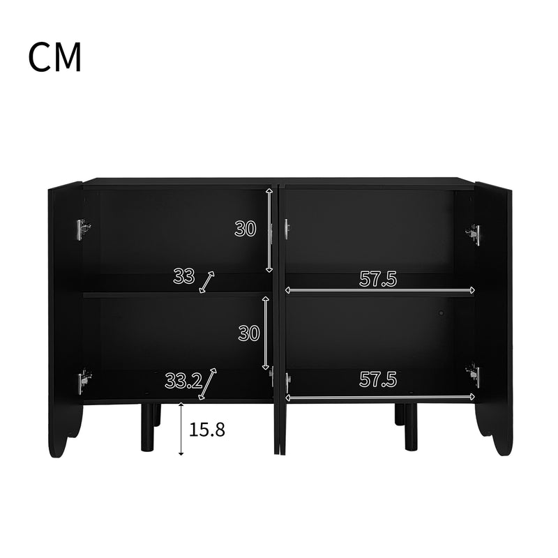 Buffet Moderne Noir avec Portes Sculptées et Amortisseurs - Rangement Élégant EVRENS BLACK