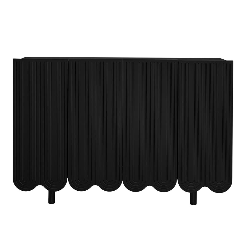 Buffet Moderne Noir avec Portes Sculptées et Amortisseurs - Rangement Élégant EVRENS BLACK