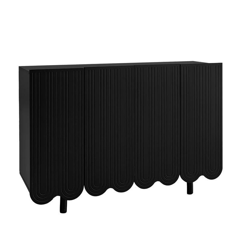 Buffet Moderne Noir avec Portes Sculptées et Amortisseurs - Rangement Élégant EVRENS BLACK