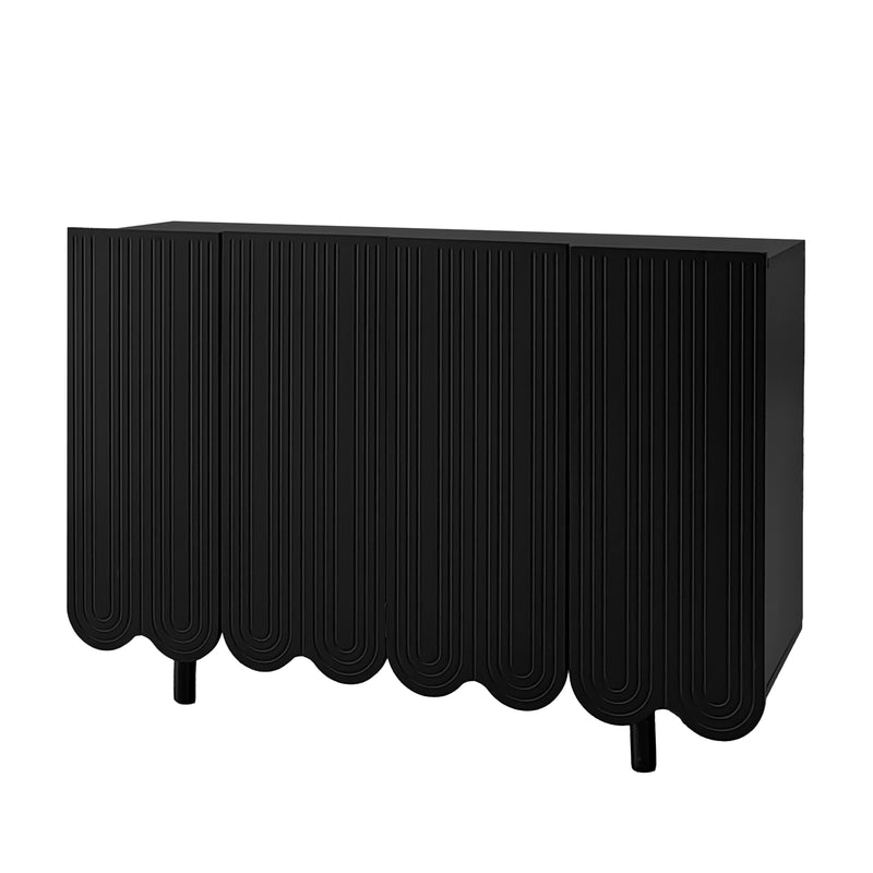Buffet Moderne Noir avec Portes Sculptées et Amortisseurs - Rangement Élégant EVRENS BLACK