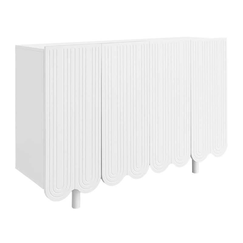Buffet Moderne Blanc avec Portes Sculptées et Amortisseurs - Rangement Optimisé EVRENS WHITE