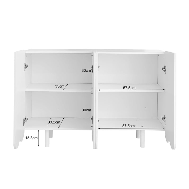 Buffet Moderne Blanc avec Portes Sculptées et Amortisseurs - Rangement Optimisé EVRENS WHITE