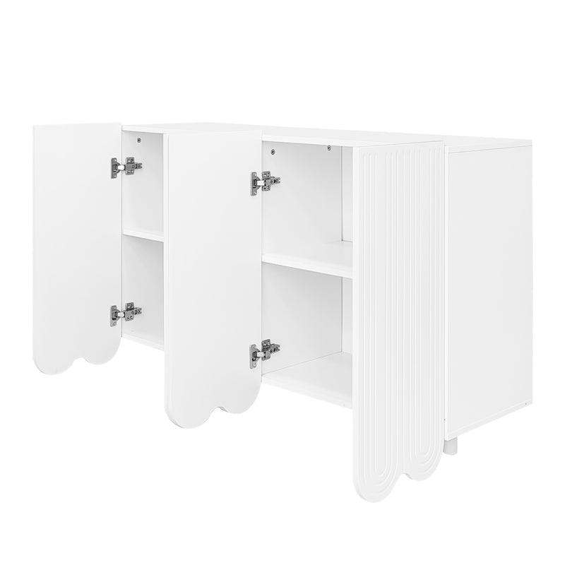 Buffet Moderne Blanc avec Portes Sculptées et Amortisseurs - Rangement Optimisé EVRENS WHITE