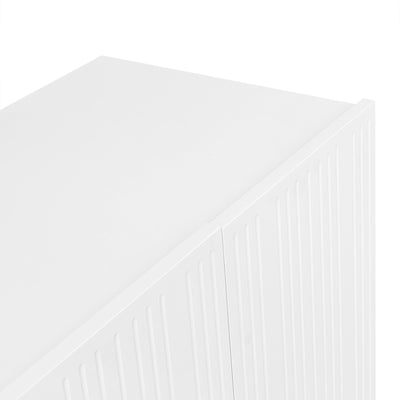 Buffet Moderne Blanc avec Portes Sculptées et Amortisseurs - Rangement Optimisé EVRENS WHITE