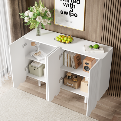 Buffet Moderne Blanc avec Portes Sculptées et Amortisseurs - Rangement Optimisé EVRENS WHITE