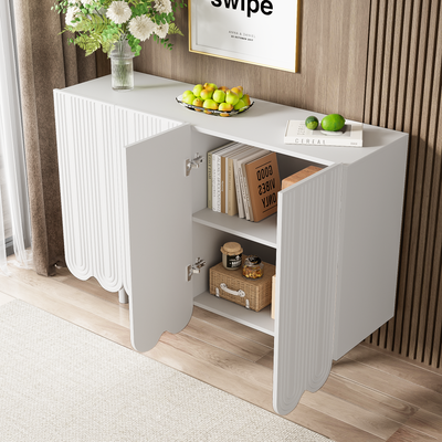 Buffet Moderne Blanc avec Portes Sculptées et Amortisseurs - Rangement Optimisé EVRENS WHITE