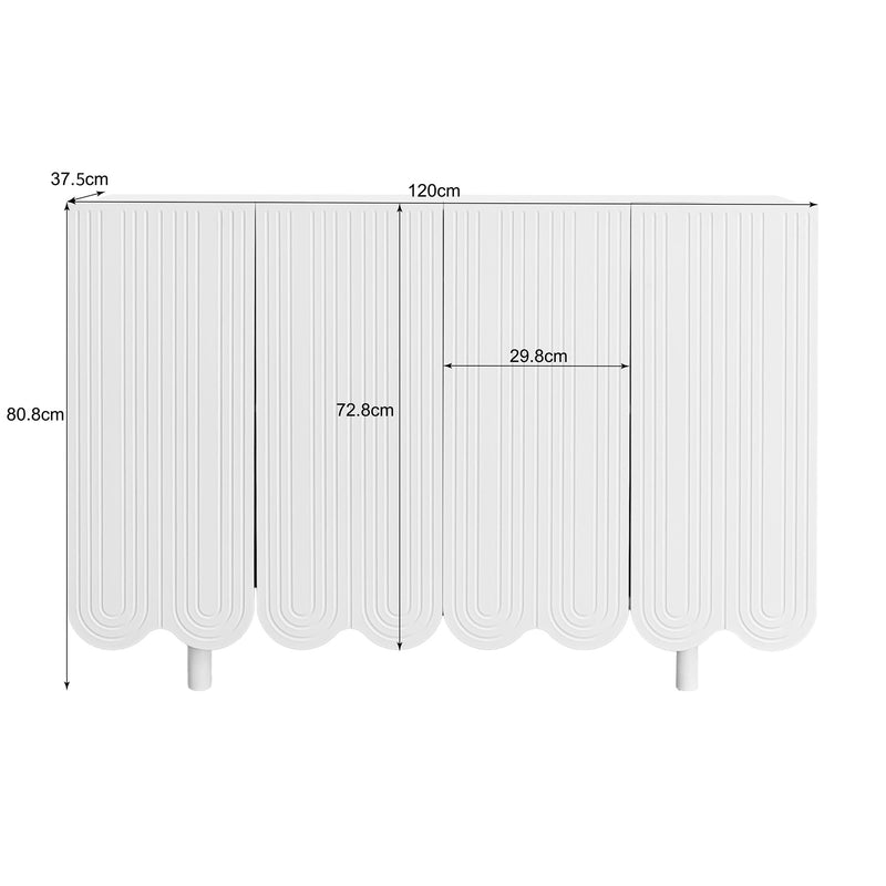 Buffet Moderne Blanc avec Portes Sculptées et Amortisseurs - Rangement Optimisé EVRENS WHITE