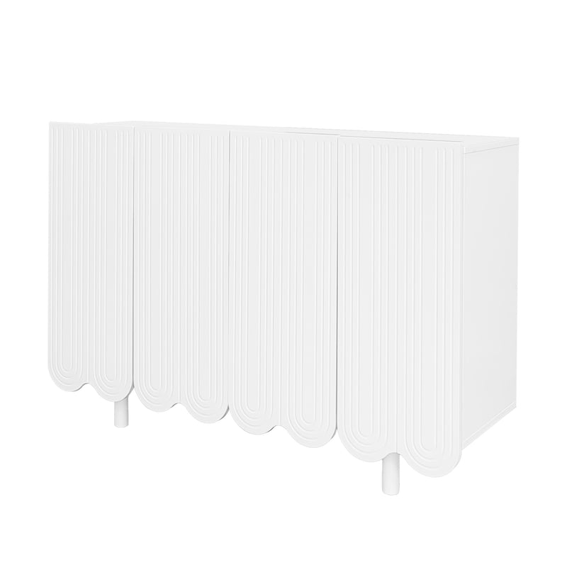 Buffet Moderne Blanc avec Portes Sculptées et Amortisseurs - Rangement Optimisé EVRENS WHITE