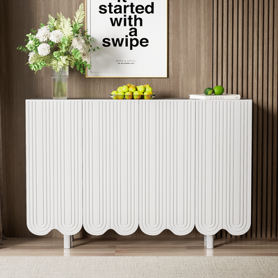 Buffet Moderne Blanc avec Portes Sculptées et Amortisseurs - Rangement Optimisé EVRENS WHITE