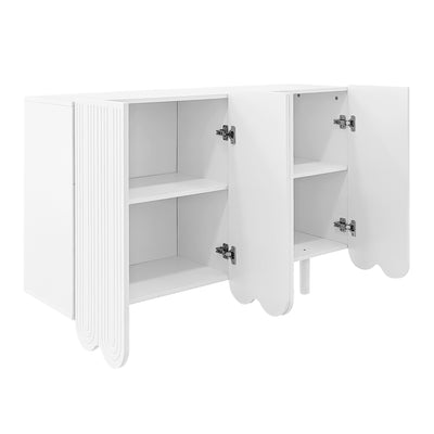 Buffet Moderne Blanc avec Portes Sculptées et Amortisseurs - Rangement Optimisé EVRENS WHITE
