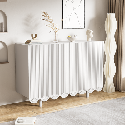 Buffet Moderne Blanc avec Portes Sculptées et Amortisseurs - Rangement Optimisé EVRENS WHITE