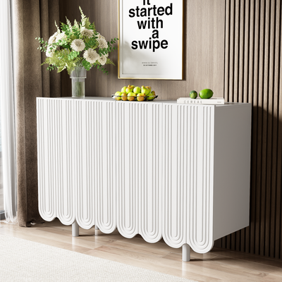 Buffet Moderne Blanc avec Portes Sculptées et Amortisseurs - Rangement Optimisé EVRENS WHITE
