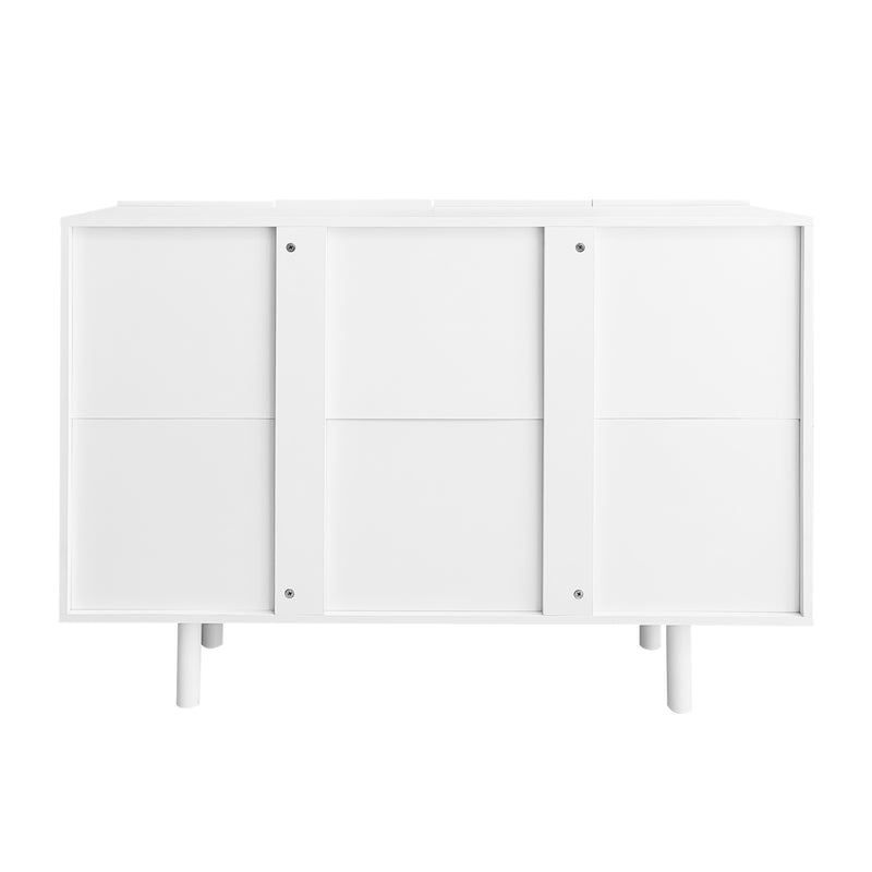 Buffet Moderne Blanc avec Portes Sculptées et Amortisseurs - Rangement Optimisé EVRENS WHITE
