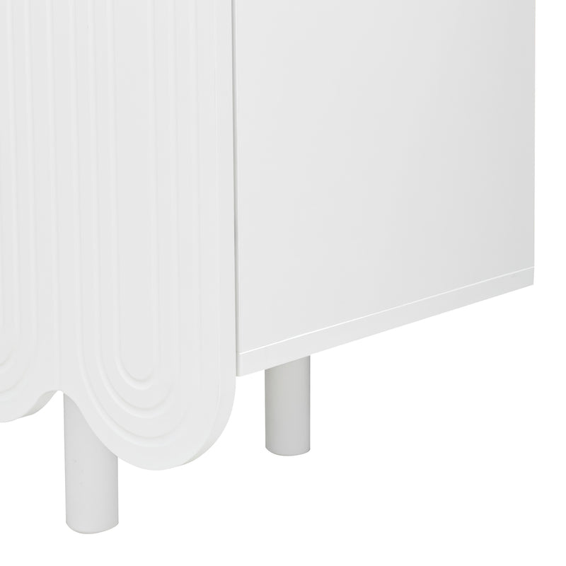 Buffet Moderne Blanc avec Portes Sculptées et Amortisseurs - Rangement Optimisé EVRENS WHITE