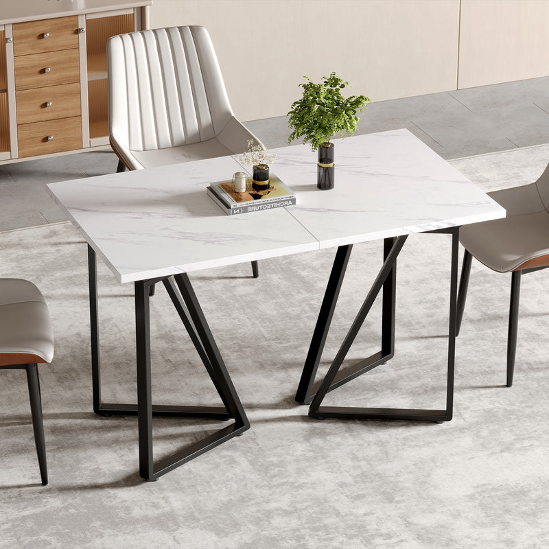 Table à Manger Extensible Blanche Effet Marbre et Pieds Métalliques Géométriques Dorés FASTIENS BLACK