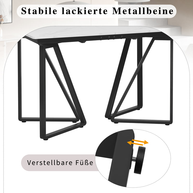 Table à Manger Extensible Blanche Effet Marbre et Pieds Métalliques Géométriques Dorés FASTIENS BLACK