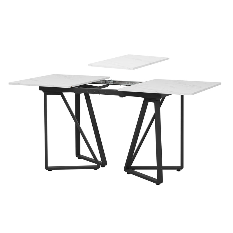 Table à Manger Extensible Blanche Effet Marbre et Pieds Métalliques Géométriques Dorés FASTIENS BLACK