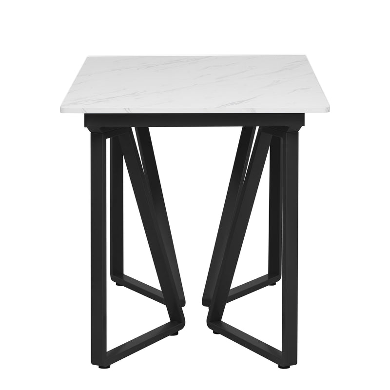 Table à Manger Extensible Blanche Effet Marbre et Pieds Métalliques Géométriques Dorés FASTIENS BLACK