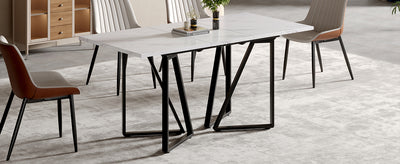 Table à Manger Extensible Blanche Effet Marbre et Pieds Métalliques Géométriques Dorés FASTIENS BLACK