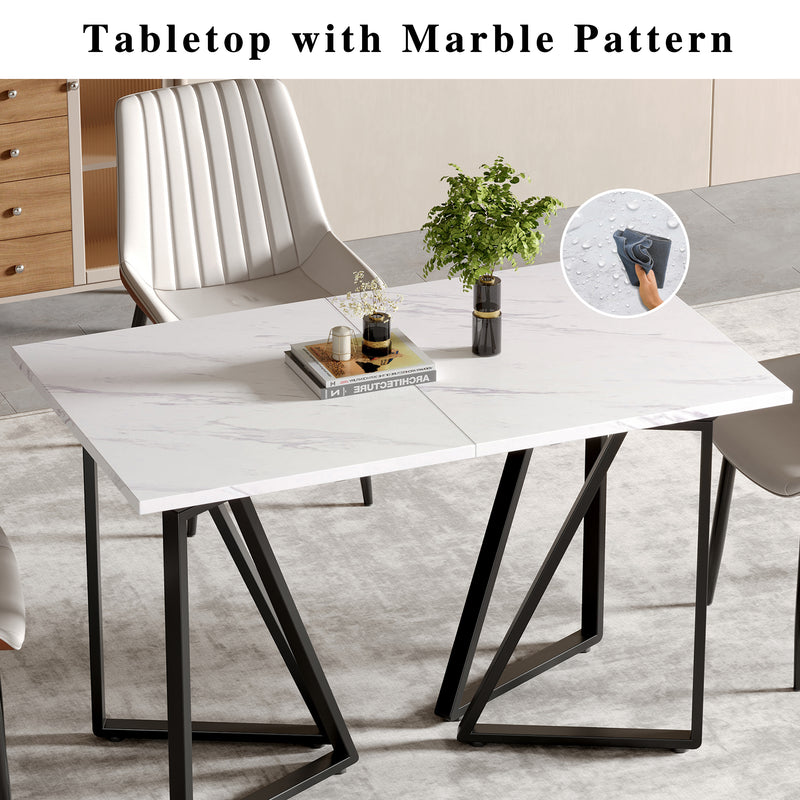 Table à Manger Extensible Blanche Effet Marbre et Pieds Métalliques Géométriques Dorés FASTIENS BLACK