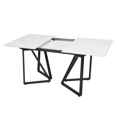 Table à Manger Extensible Blanche Effet Marbre et Pieds Métalliques Géométriques Dorés FASTIENS BLACK