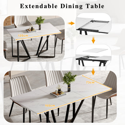 Table à Manger Extensible Blanche Effet Marbre et Pieds Métalliques Géométriques Dorés FASTIENS BLACK