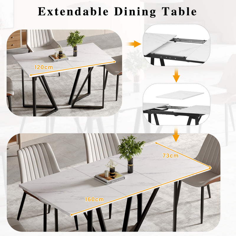 Table à Manger Extensible Blanche Effet Marbre et Pieds Métalliques Géométriques Dorés FASTIENS BLACK