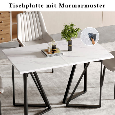 Table à Manger Extensible Blanche Effet Marbre et Pieds Métalliques Géométriques Dorés FASTIENS BLACK